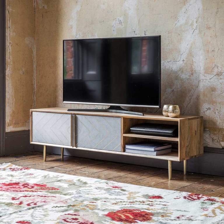 Mango Wood Media Unit (Cement Finish) – RRP £449