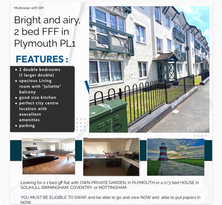 HOMESWAP ONLY!!! Plymouth for Plymouth or…..see advert