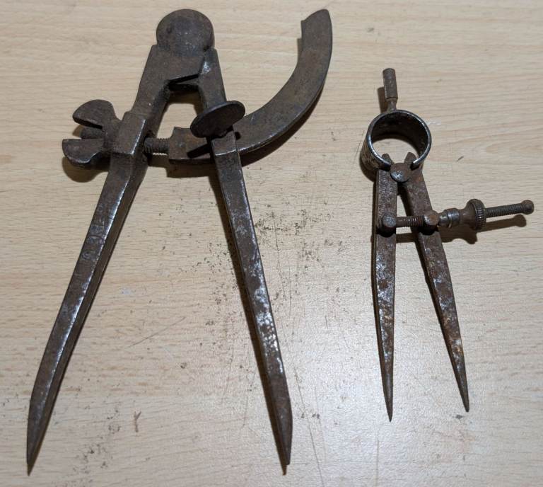 2x Vintage Caliper Dividers Tools
