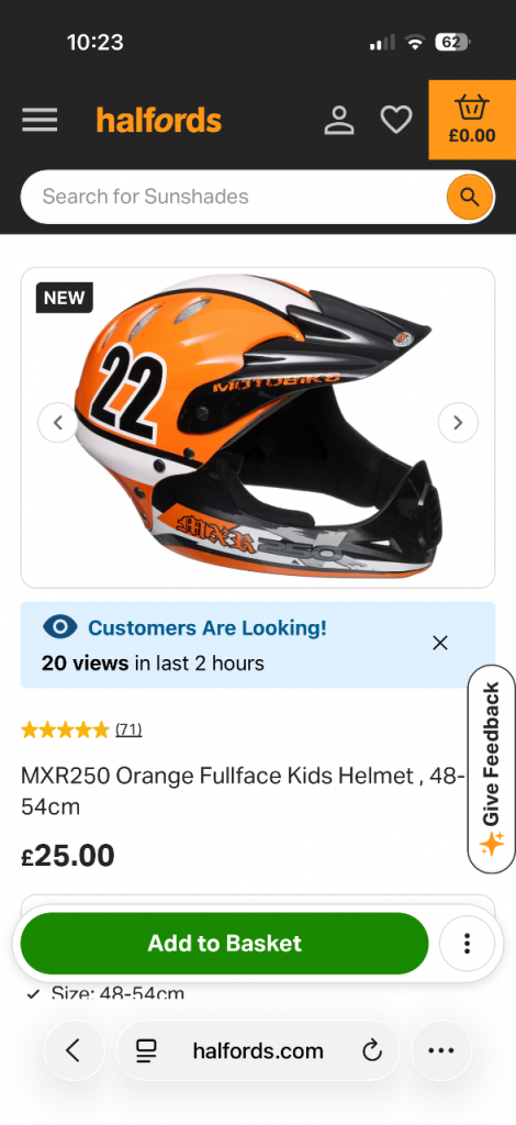 MXR250 Orange Fullface Kids Helmet – NEW, 48-54cm