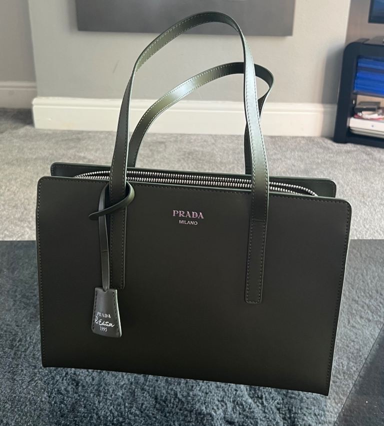 Prada Leather Tote Handbag – Olive Green – Excellent Condition