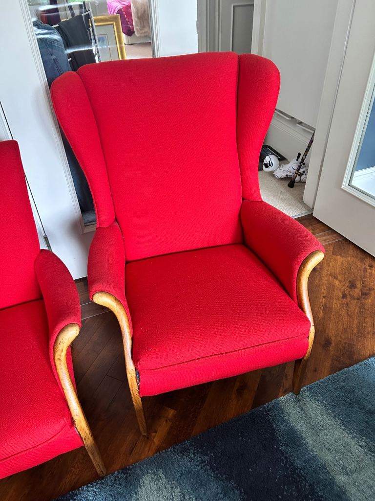 Red Parker Knoll small sofa and chair 