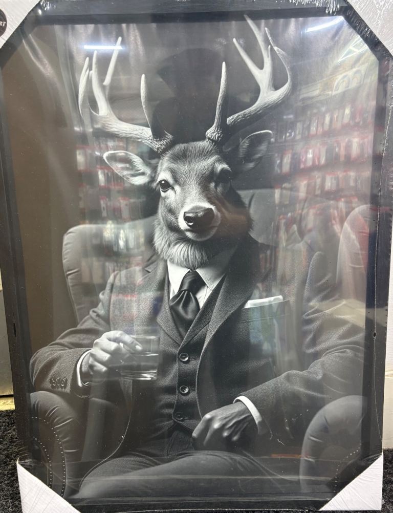 New Framed Deer in Suit Picture - Black and White Wall Art