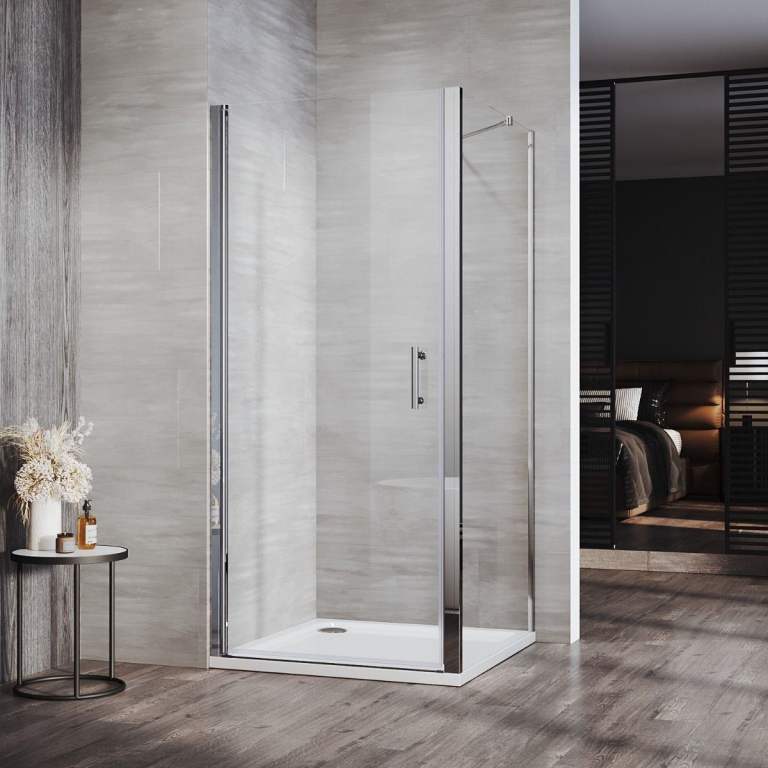 New Frameless Pivot Hinged Shower Enclosure  Tempered Glass Cubicle 700 x 700mm 