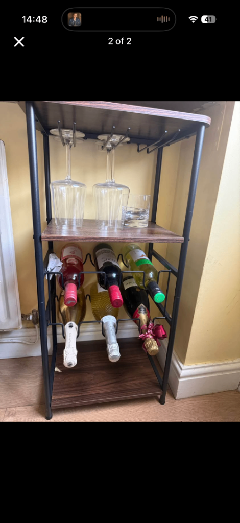 Compact Wine Rack with Glass Holders – Brown and Black, Good Condition
