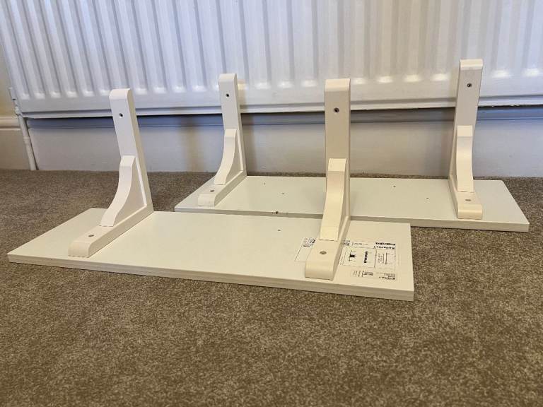 Ikea Burhult Wall Shelves Pair White 59cm x 20cm with Brackets