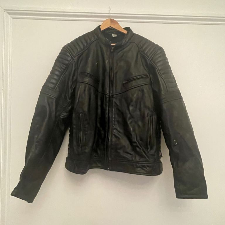 Texpeed Black Leather Motorbike Jacket, Size 5XL