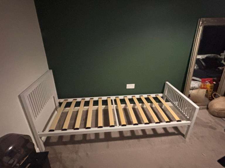 White Single Bed Frame with Slats – Good Condition