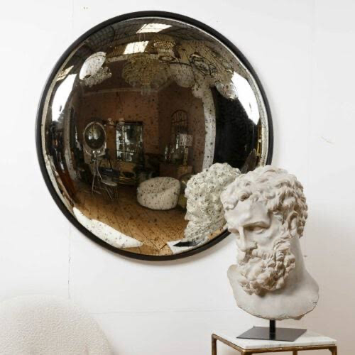 Aged Glass Brass Convex Mirror Pure White Lines Wall Mirror original price £675