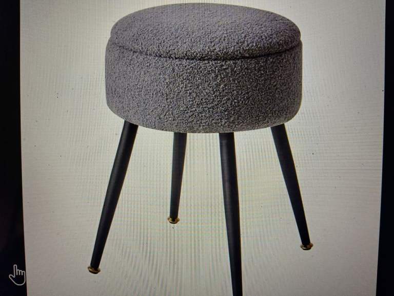 NEW Aibiju Dressing Table Chair with Storage Space, Round Faux Teddy Fur Footrest Footstool Ottoman