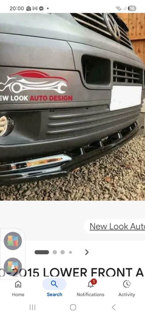 Lower spoiler lip, gloss black. Suitable for Vw T5 2010 - 2015