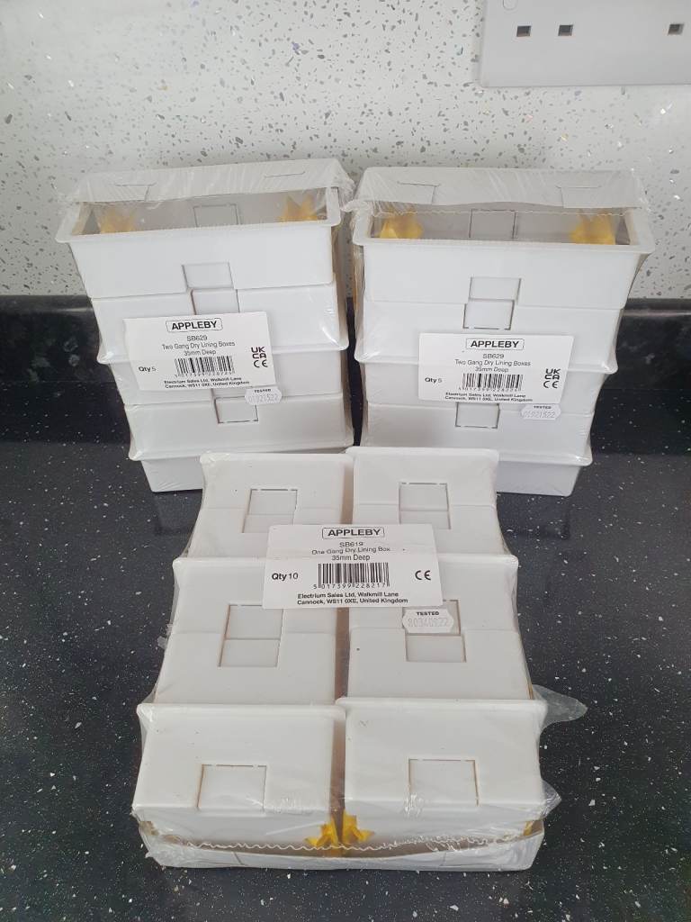 image for Appleby SB629 35mm Double Dry Lining Fast Fix Box 1 & 2 Gang Plasterboard Back Box