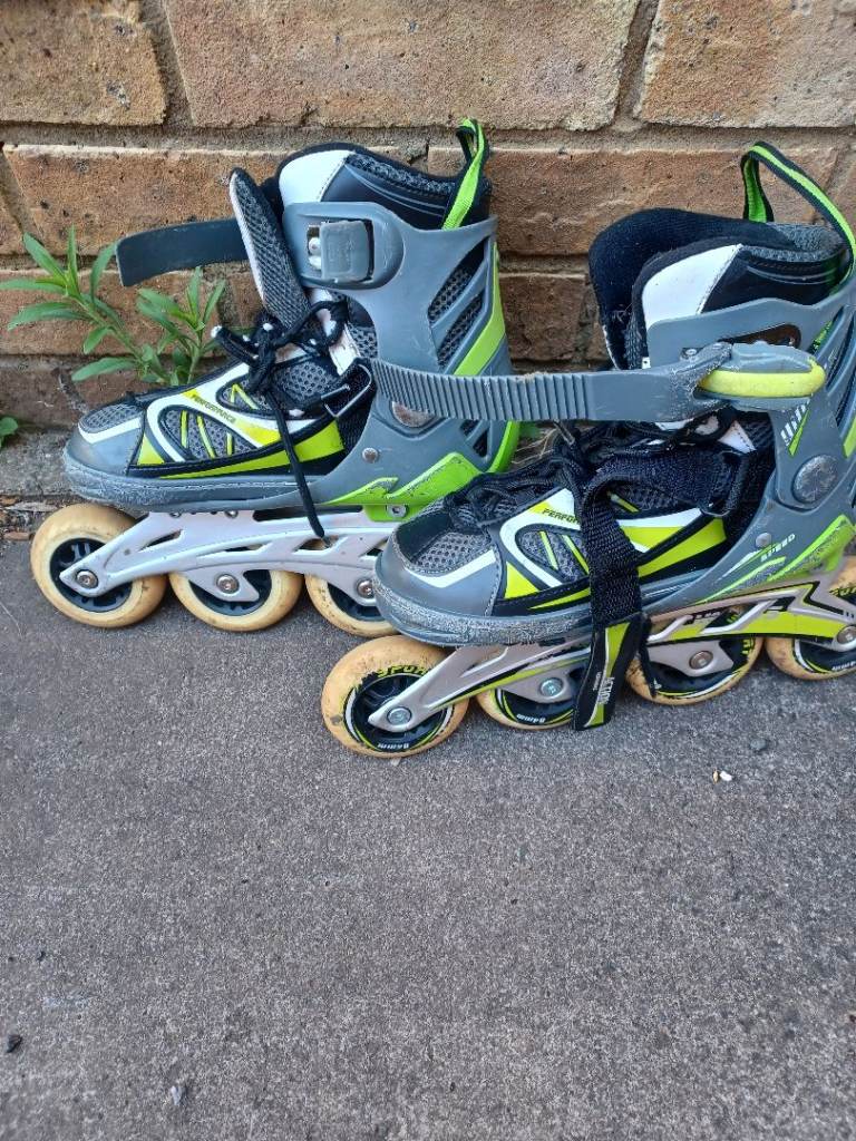 K2 Inline Skates – Grey, Green, and Yellow, Good Condition