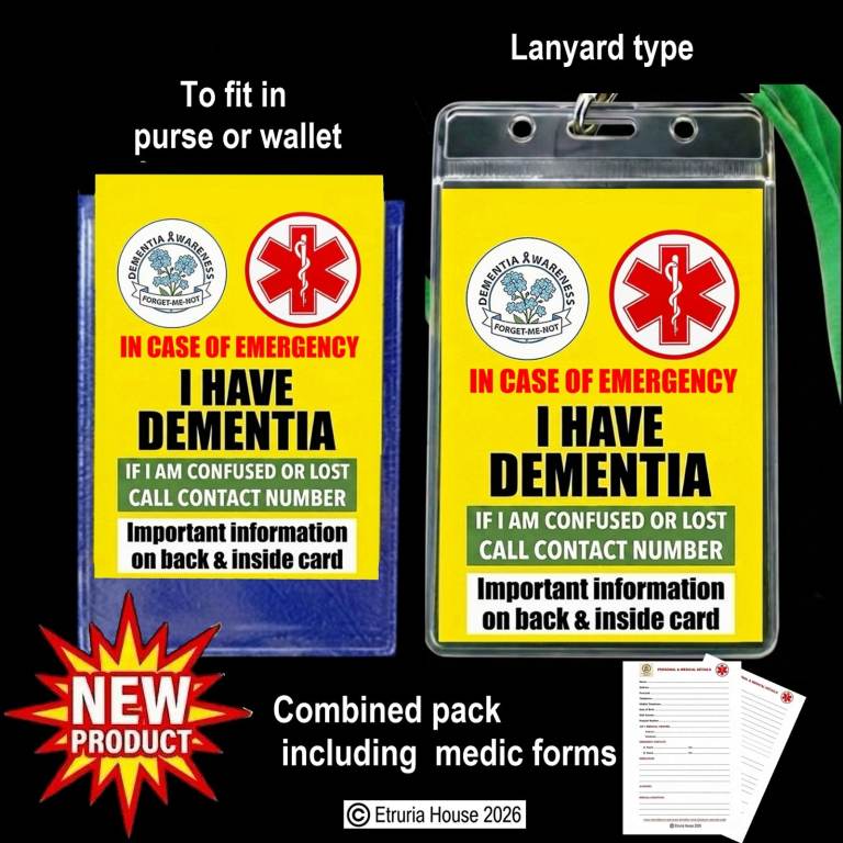 Dementia Awareness Emergency Card & Lanyard – Combined Pack. Price inc' 2nd class postage.