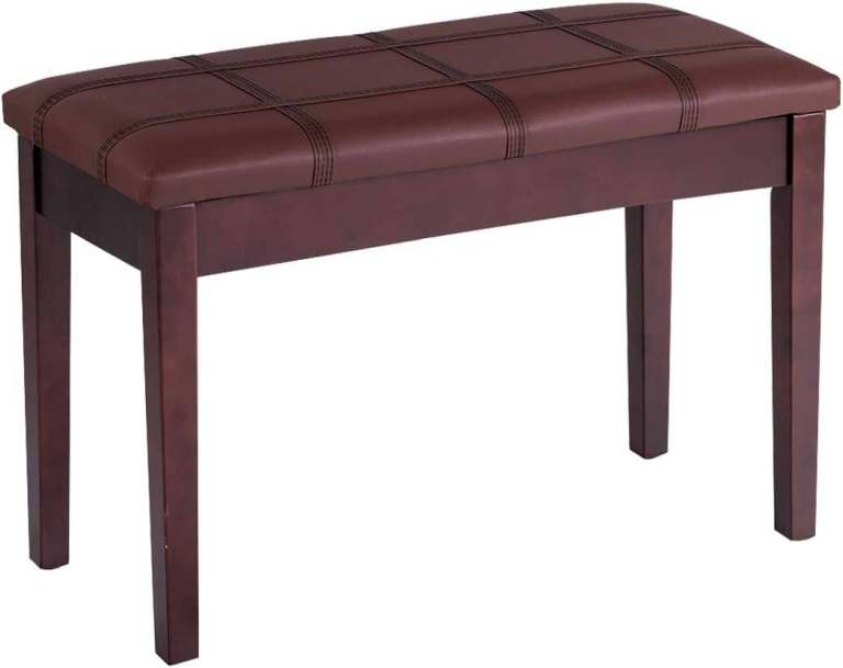 GYMAX Piano stool with Storage & Padded Cushion, Wooden Legs, PU Leather