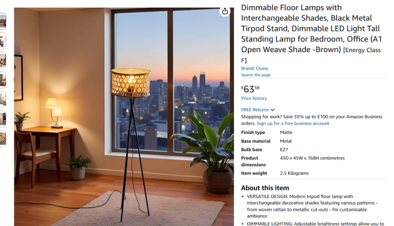 Dimmable Floor Lamps with Interchangeable Shades, Black Metal Tirpod Stand