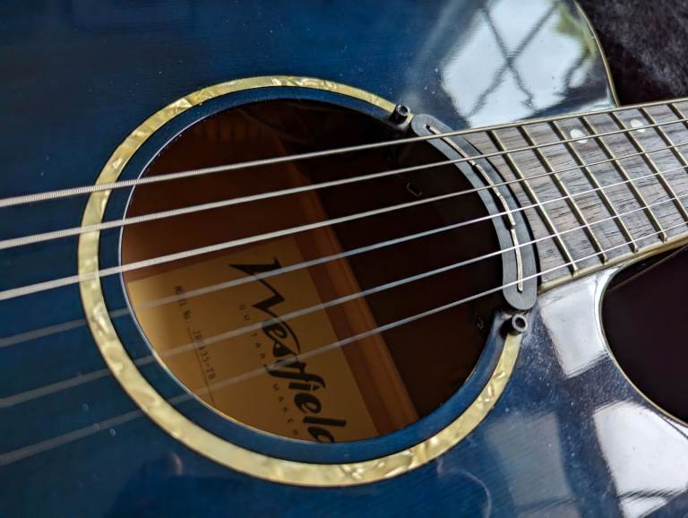 image for Blue acoustic guitar with built-in tuner, XLR output, preamp and magnetic pickup