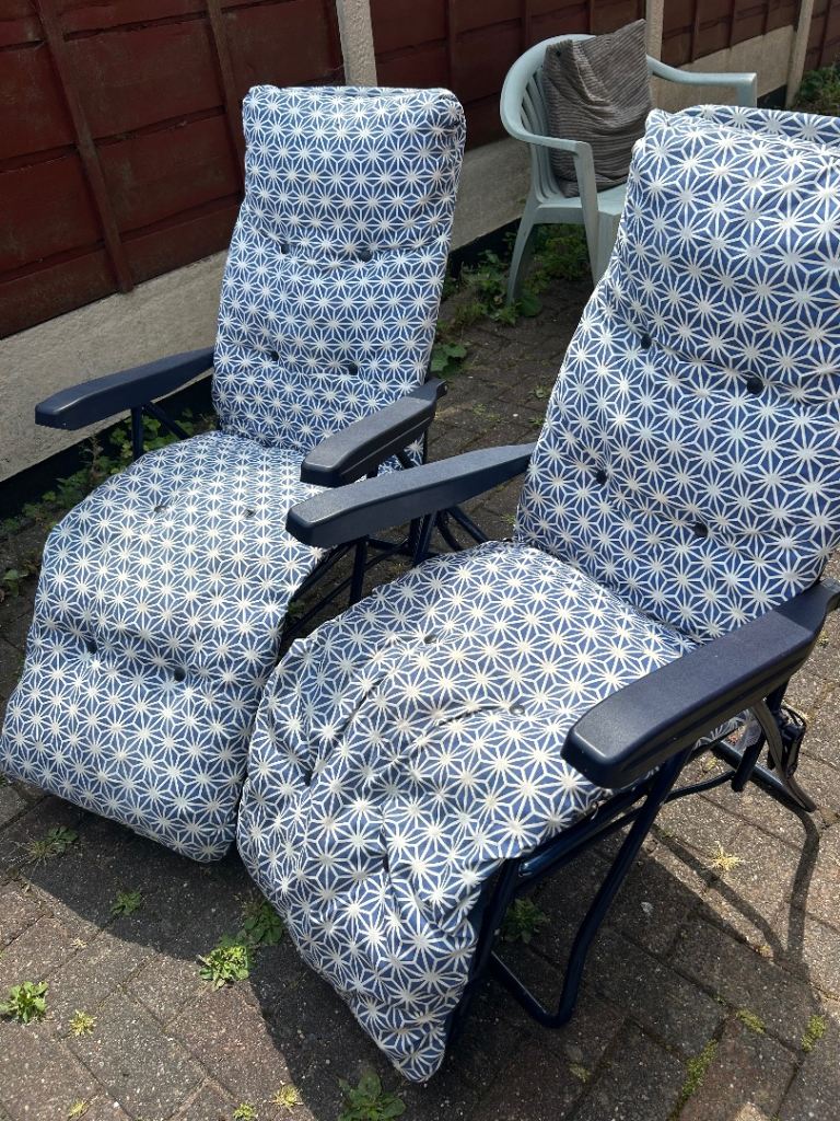 Blue and white reclining sun lounger - £15 for 1 or £25 for both