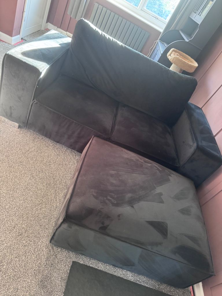 Black Velour Two-Seater Sofa – Good Condition