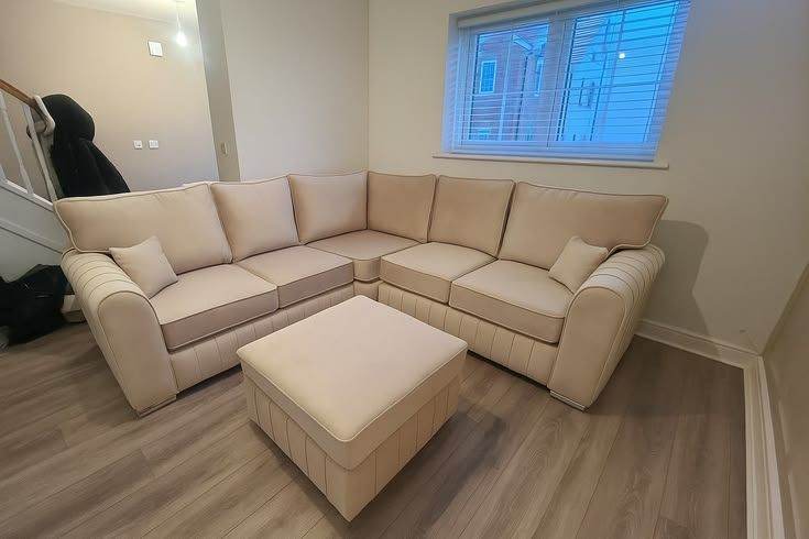 5 X Seater Beige Cream Plush Velvet Lilly Corner Sofa - Cream Corner Sofa / Same Day Delivery 