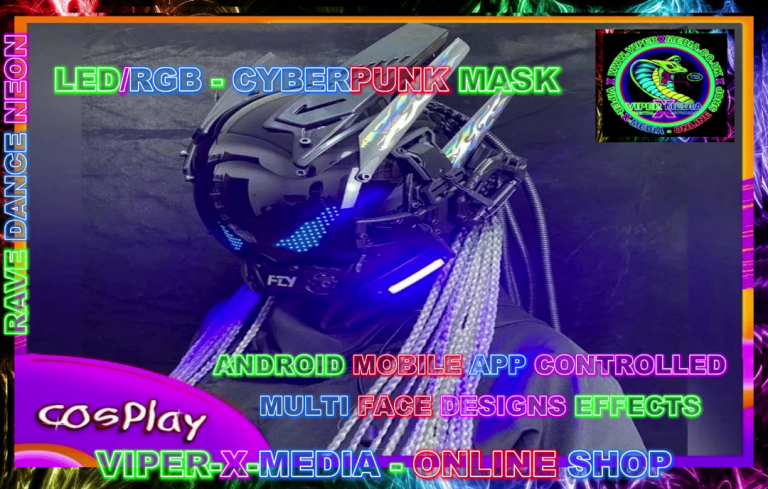 LED/RGB MULTI EFFECT APP CONTROLLED CYBERPUNK COSPLAY MASK – RAVE/DANCE/NEON