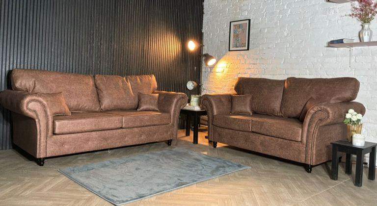 Tan Brown Excellent Condition 3 Seater & 2 Seater Sofa Set 