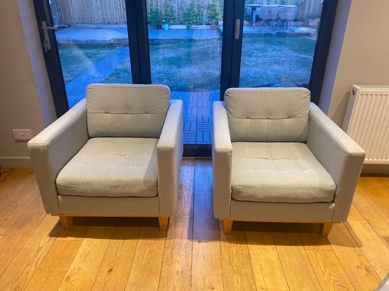 Two Grey Fabric Armchairs – Good Condition