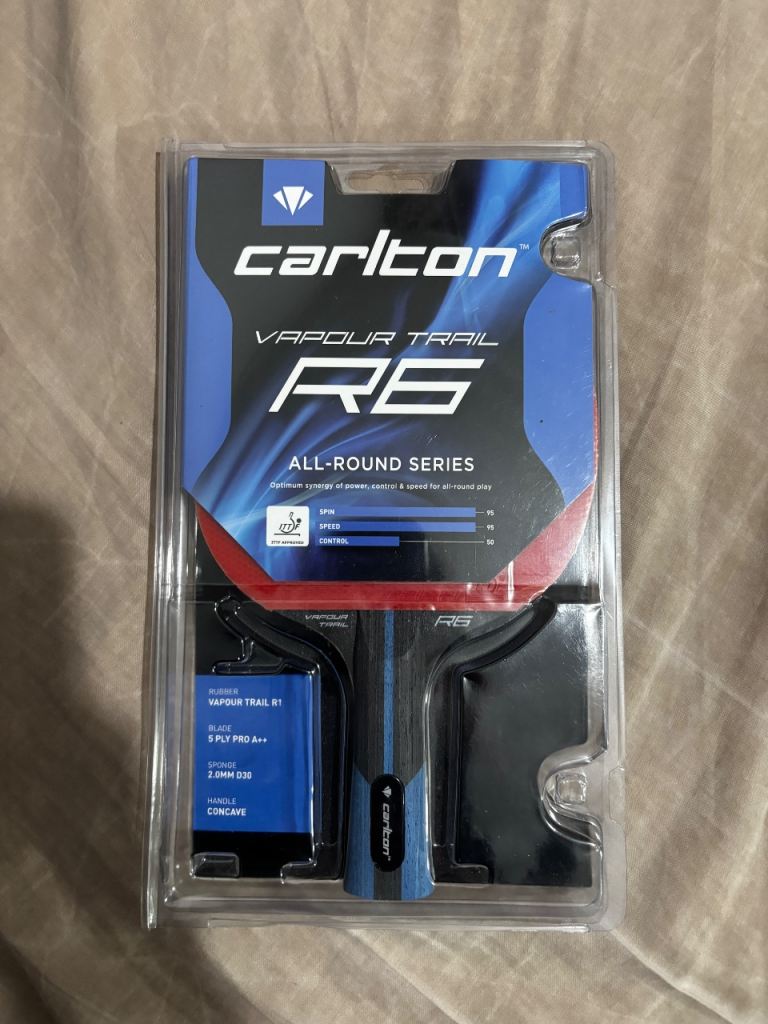 Brand New Sealed Carlton Vapour Trail R6 Table Tennis Bat