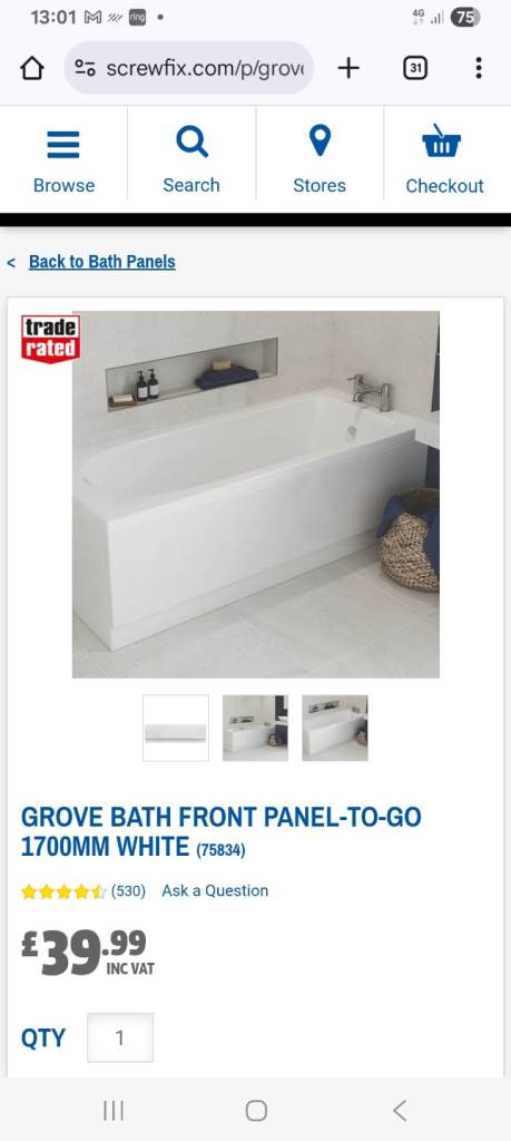 image for Bath panel 1700mm white new screwfix