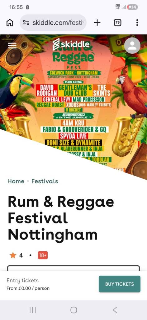Rum and reggae ticket nottingham 