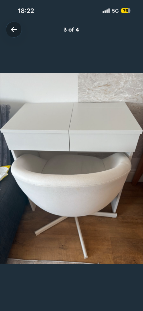 White Vanity Table with Mirror and Chair – Good Condition