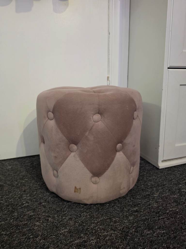 Pink Velvet Tufted Footstool – Good Condition