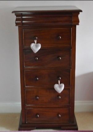 Solid French Mahogany wood ‘Satin Furniture’ chest of drawers table tallboy tall boy 