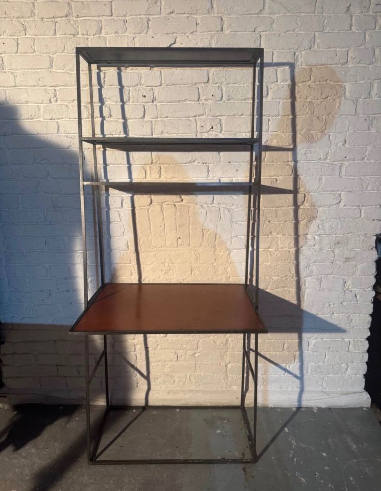 Industrial bauhaus metal writing desk with shelves shelving unit table 
