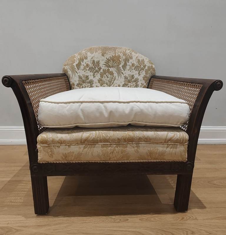 Antique bergere carver fireside armchair