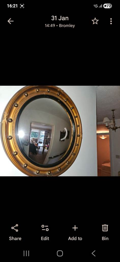 Mid century gold circle mirror  porthole style
