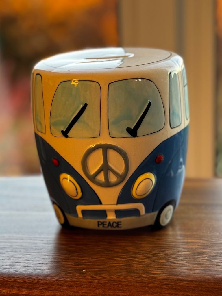 Vintage VW Camper van glazed ceramic money box