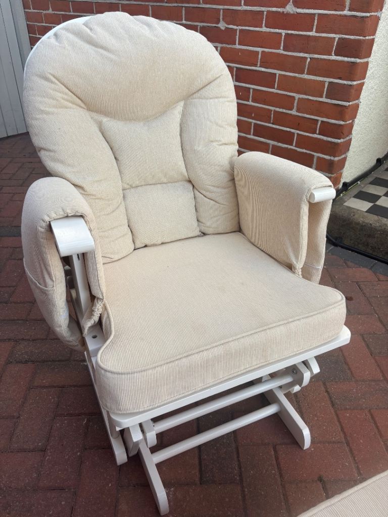 Cream Glider Chair & Footstool – Nursery Chair, Good Condition