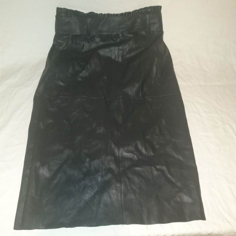 Zara Basic Black Faux Leather Midi Skirt
