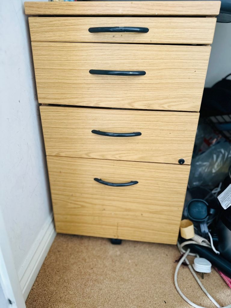    Wooden 4 Drawer Filing Cabinet on Wheels – Home Office Storage