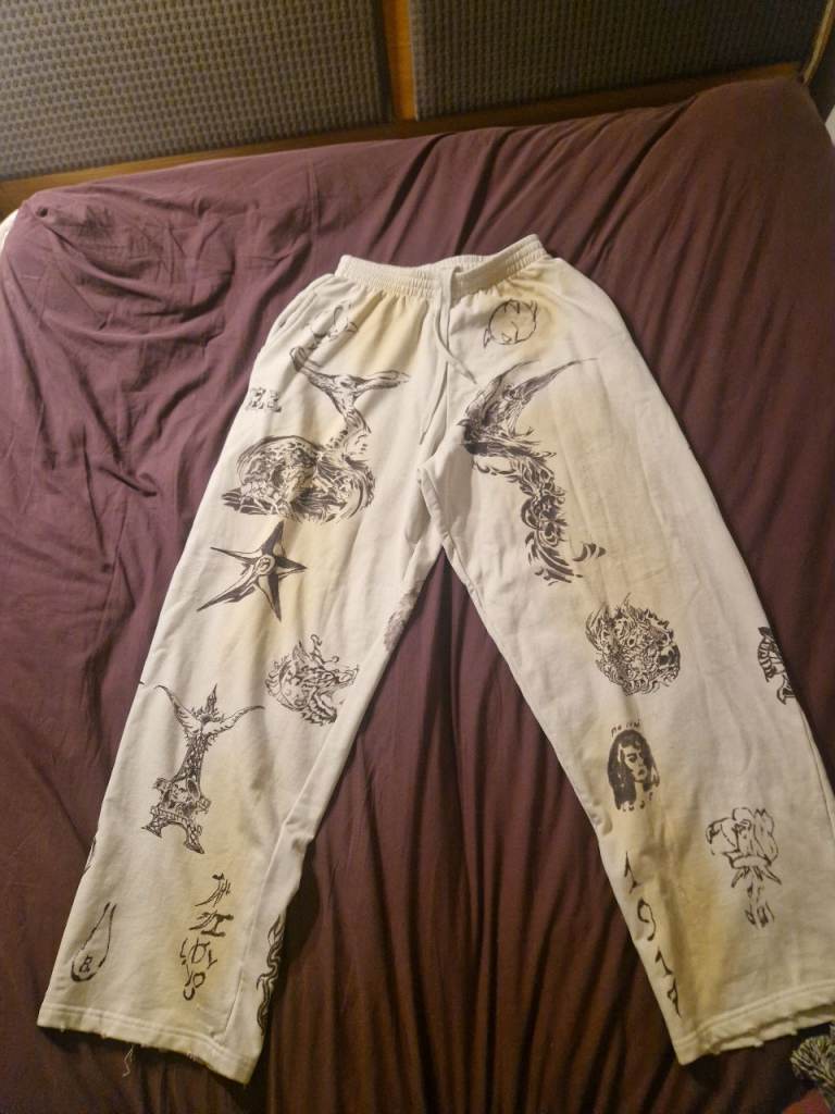 White Balenciaga Cotton Baggy Trousers with Print