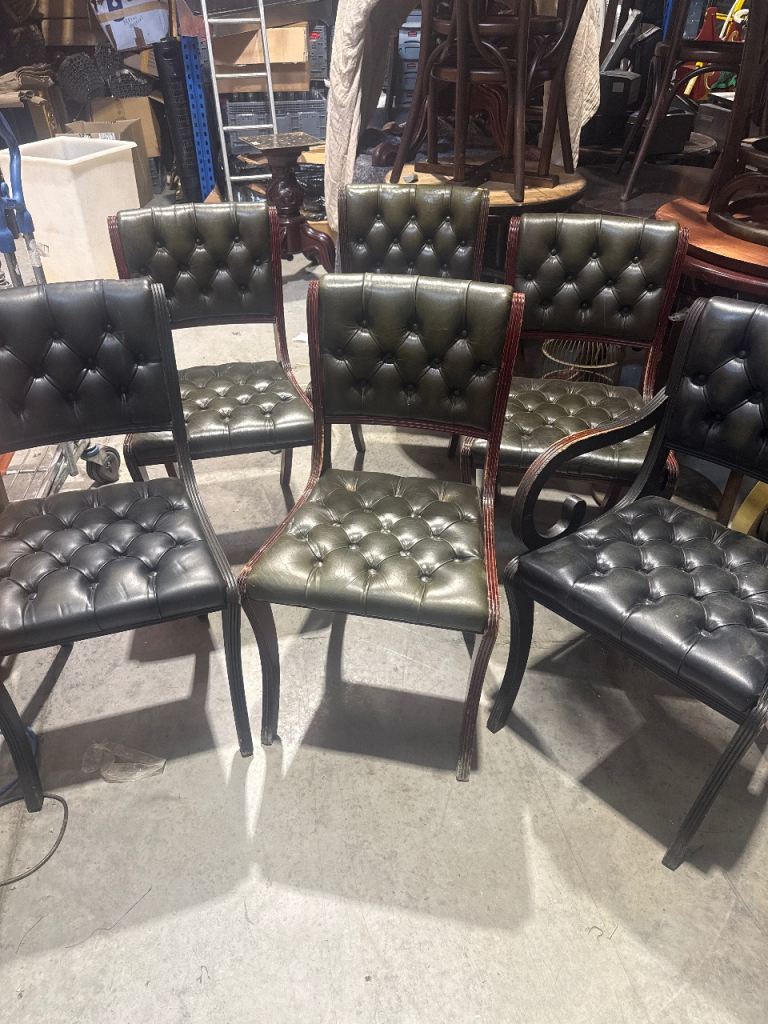 Set of 6 green chesterfield chairs 