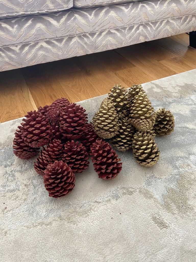 Box Of 24 Very Large Sized Pine Cones - (Red & Gold) 