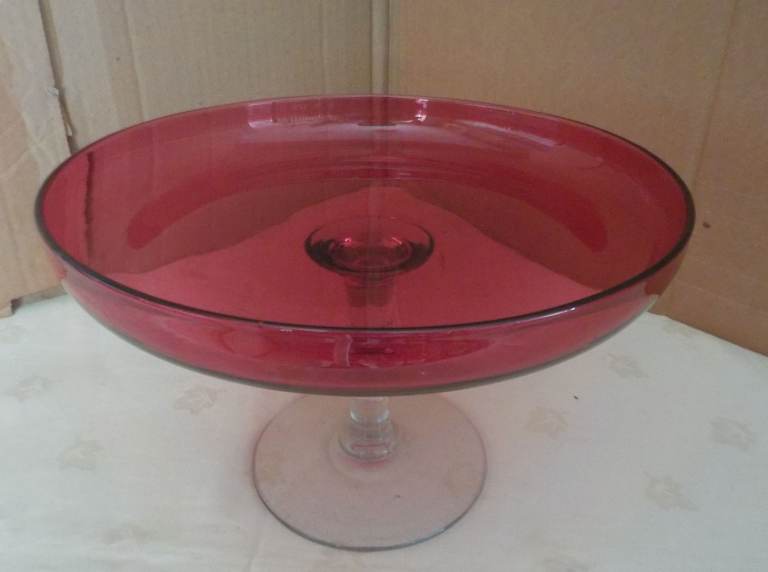 Victorian Cranberry Glass Pedestal Cake Stand