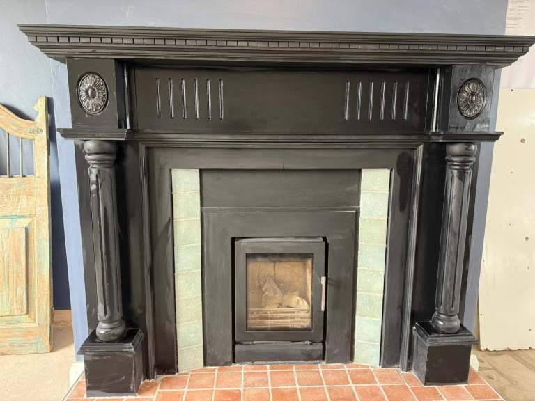 Black fireplace surround