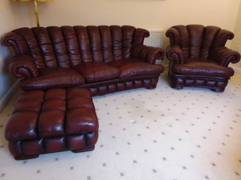 Leather Sofa,2 armchairs and footstool for sale.