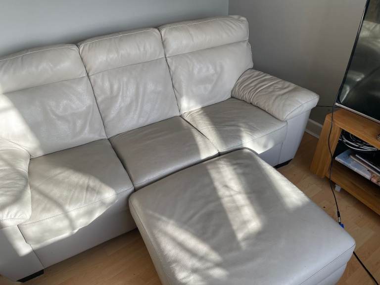 3 seat LEATHER sofa with LEATHER footrest