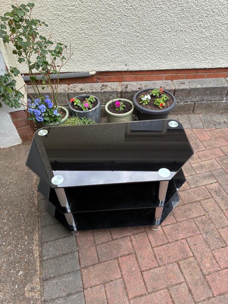 Black Glass TV Stand 32” x 17”