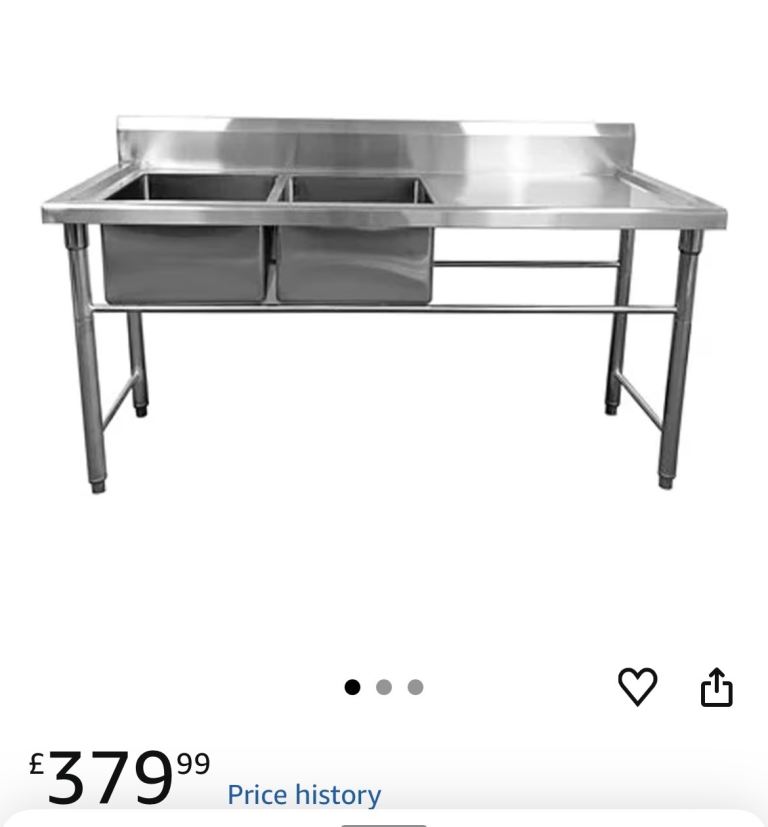 New Stainless Steel Double Sink Unit with Prep Table