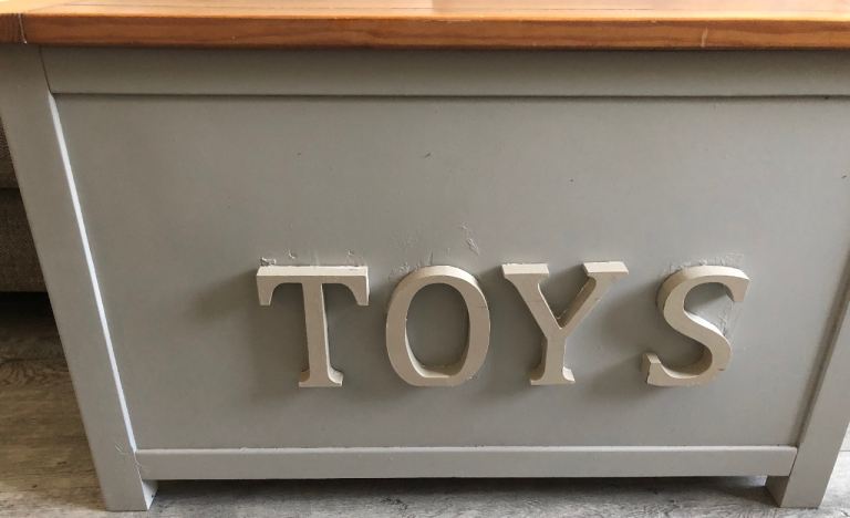 Wooden Toy Storage Box – Grey with Natural Wood Top